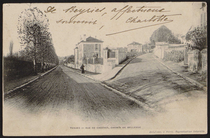 YERRES.- Route de Crosnes, chemin de Bellevue (4 octobre 1903).