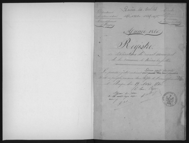 BRIERES-LES-SCELLES, Administration de la commune. - Registre des délibérations du conseil municipal (13/05/1860 - 17/03/1887). 