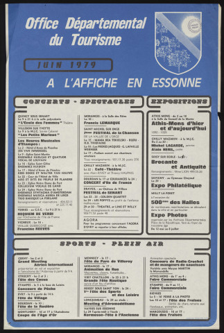 EVRY.- A l'affiche en Essonne : programme culturel, Office départemental du tourisme, juin 1979. 