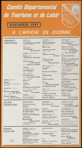 EVRY. - A l'affiche en Essonne : programme culturel, Comité départemental de tourisme et de loisir, novembre 1981. 