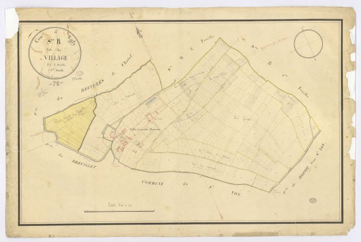 EGLY. - Section B - Village (le), 3, ech. 1/2500, coul., aquarelle, papier, 65x100 (1820). 