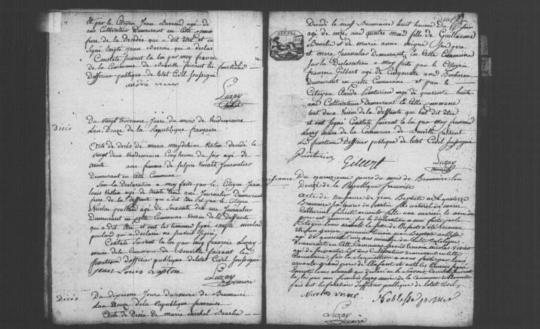 BOUVILLE. Naissances, mariages, décès : registre d'état civil (an XII-1820). 
