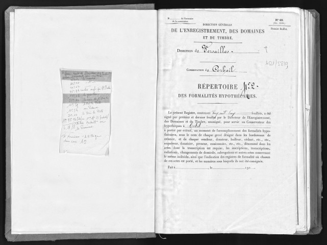 Conservation des hypothèques de CORBEIL. - Répertoire des formalités hypothécaires, volume n° 472 : A-Z (registre ouvert vers 1920). 