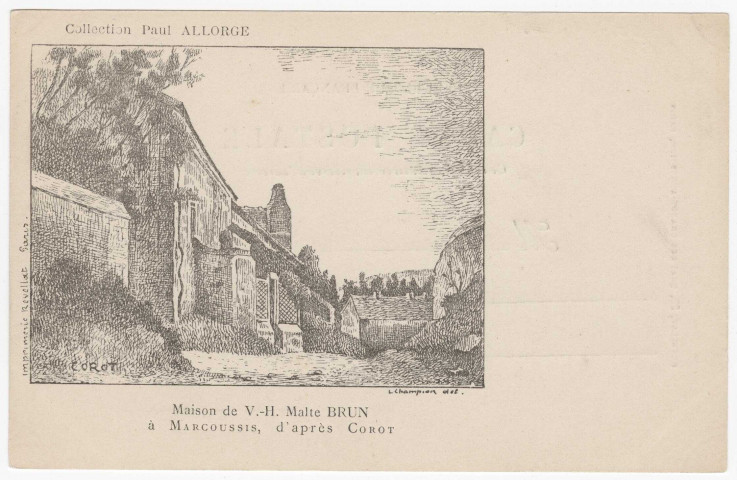 MARCOUSSIS. - Maison de V.H. Malte Brun à Marcoussis, d'après Corot. Editeur Seine-et-Oise Artistique et Pittoresque, collection Paul Allorge. 
