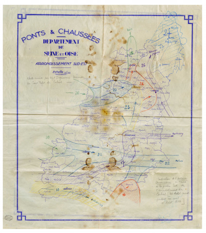 Carte de la libération de l'arrondissement Sud-Est de Seine-et-Oise, avec indication de l'avance américaine, échelle 1/125.000e, (16 - 27 août 1944).