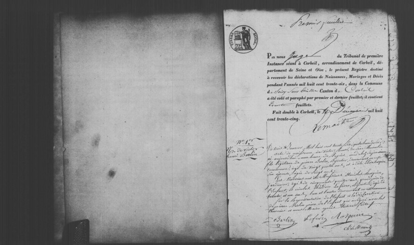 SOISY-SUR-SEINE. Naissances, mariages, décès : registre d'état civil (1836-1845). 