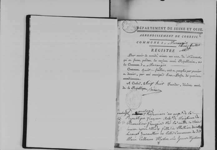 MORANGIS. Naissances, mariages, décès : registre d'état civil (an XI-1819). 