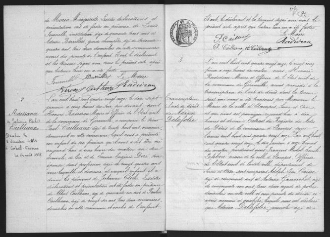 GIRONVILLE-SUR-ESSONNE.- Naissances, mariages, décès : registre d'état civil (1891-1905). 