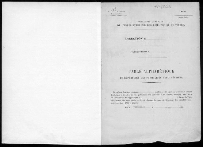 Volume n° 108 : A-Z (registre ouvert en 1941).