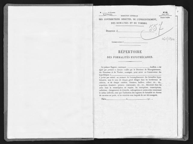 Conservation des hypothèques de CORBEIL. - Répertoire des formalités hypothécaires, volume n° 557 : A-Z (registre ouvert vers 1920). 