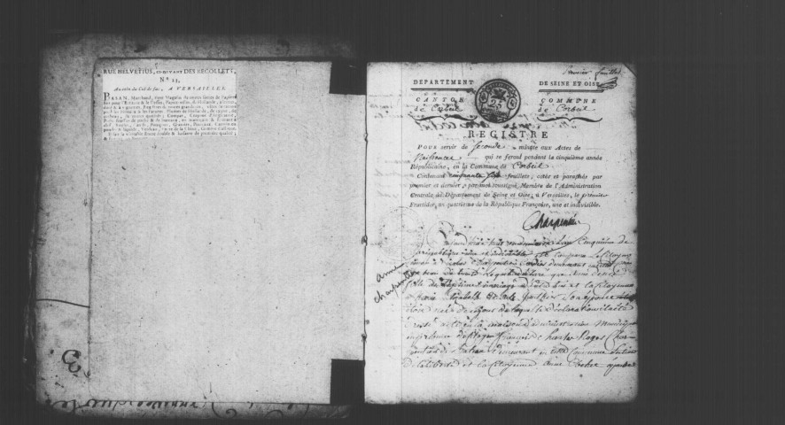 CORBEIL. Naissances, mariages, décès : registre d'état civil (an V-an VI). 