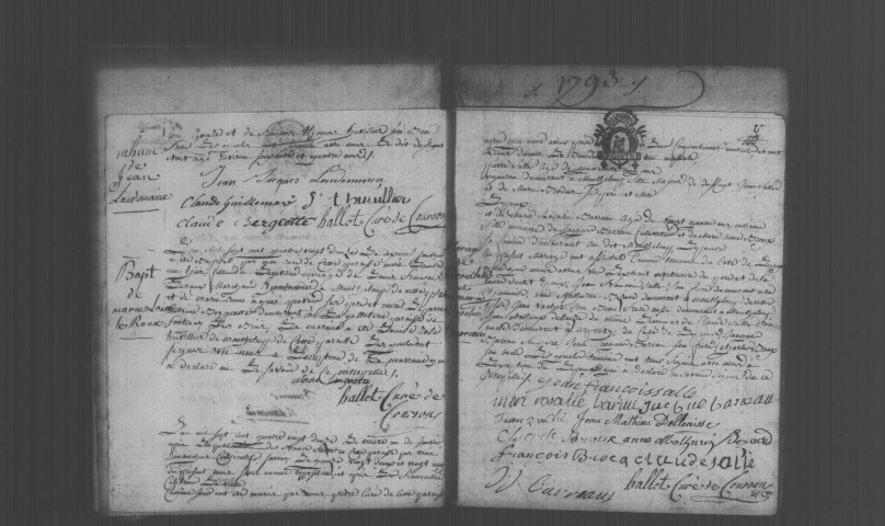 COURSON-MONTELOUP. Naissances, mariages, décès : registre d'état civil (1792-an X). [mariages (an VII et les six premiers mois de l'an VIII), voir 4E1769-1770)]. 