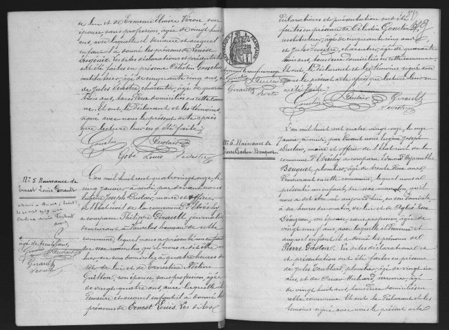 ETRECHY.- Naissances, mariages, décès : registre d'état civil (1891-1898). 