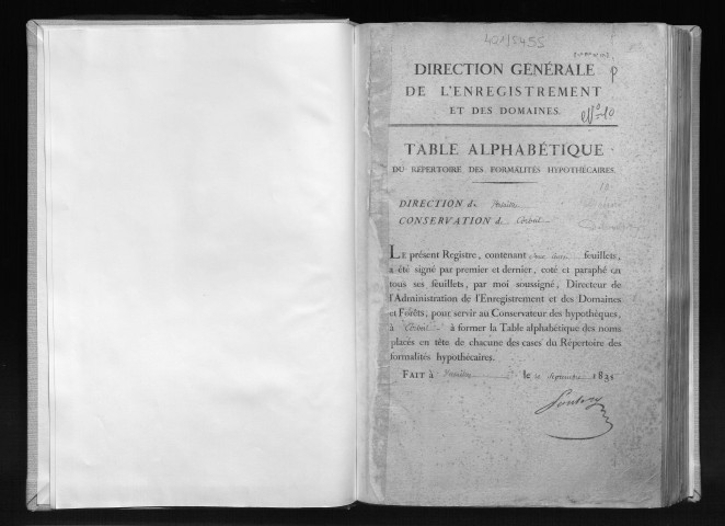 Volume n° 10 : DEGERARD-DELCOMBES (registre ouvert en 1838).