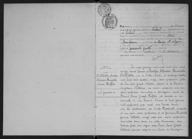 MONTGERON. - Décès : registre d'état civil.