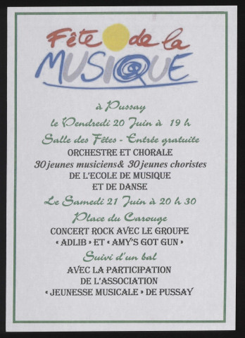PUSSAY. - Fête de la musique. Orchestre et chorale. 30 jeunes musiciens et 30 jeunes choristes de l'Ecole de musique et de danse, [20 juin-21 juin 2010]. 