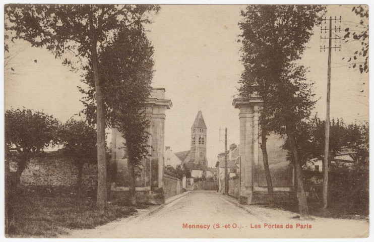 MENNECY. - Porte de Paris [Editeur Bréger, 1925, timbre à 10 centimes, sépia. 