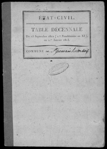 SAINT-GERMAIN-LES-CORBEIL. Tables décennales (1802-1902). 
