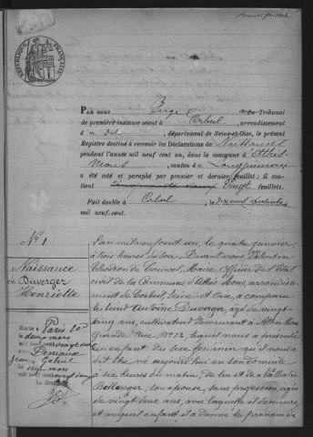 ATHIS-MONS.- Naissances : registre d'état civil (1901-1904). 