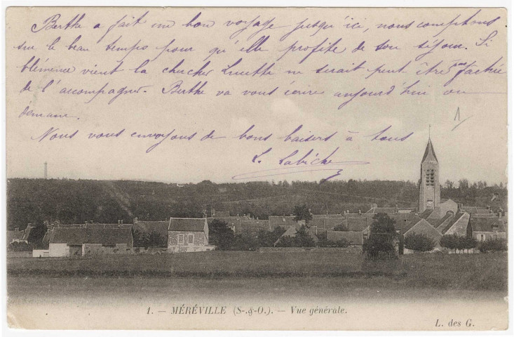 MEREVILLE. - Vue générale [Editeur L. des G., 1906, timbre de 10 centimes]. 