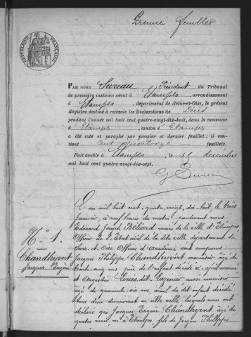 ETAMPES.- Décès : registre d'état civil (1898). 