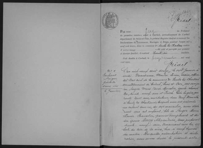 SAULX-LES-CHARTREUX. - Naissances, mariages, décès : registre d'état civil.