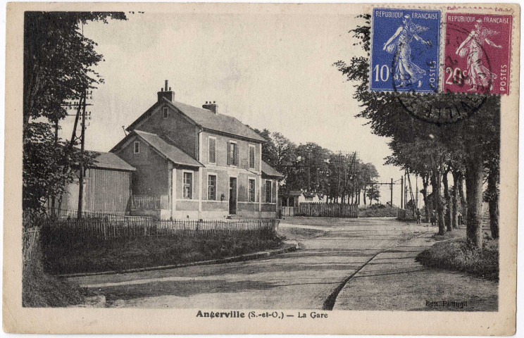 ANGERVILLE. - La gare, Philippi, 4 mots, 30 c, ad. 