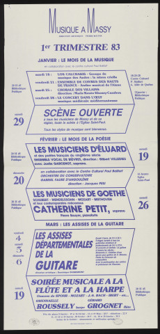 MASSY. - Musique, poésie et assises de la guitare : programme culturel, janvier-mars 1983. 