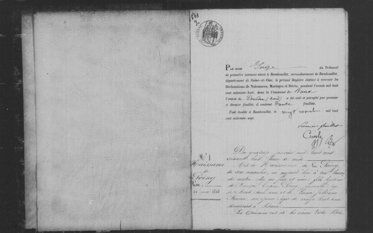 BREUX-JOUY. Naissances, mariages, décès : registre d'état civil (1868-1874). 