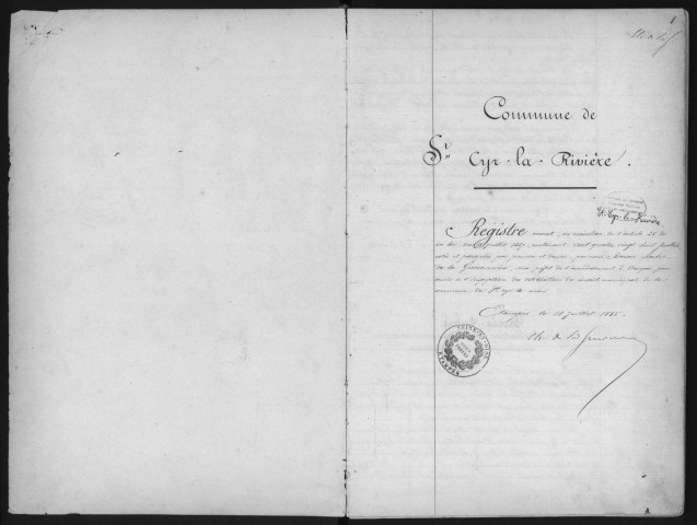 SAINT-CYR-LA-RIVIERE. - Administration de la commune. - Registre des délibérations du conseil municipal (22/07/1855 - 19/05/1878). 