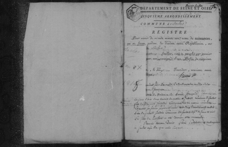 SACLAS. Naissances, mariages, décès : registre d'état civil (an X-1815). 