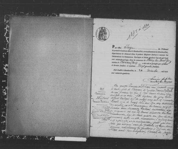 BOISSY-SOUS-SAINT-YON. Naissances, mariages, décès : registre d'état civil (1875-1890). 