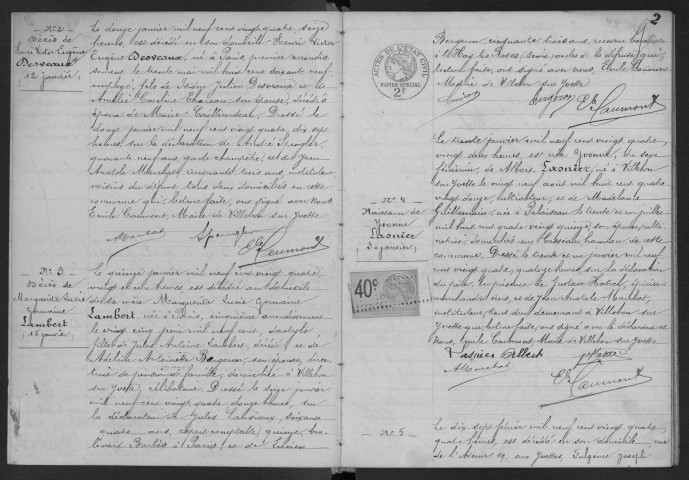 VILLEBON-SUR-YVETTE- Naissances, mariages, décès : registre d'état civil.