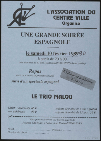 EVRY. - Soirée espagnole, organisée par l'Association du centre ville, 10 février 1990. 