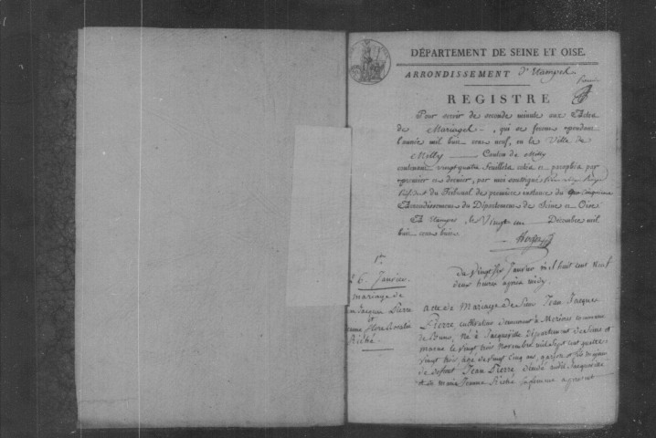 MILLY-LA-FORET. Mariages : registre d'état civil (1809-1824). 