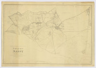 Plan topographique régulier de MASSY dressé à l'aide des plans cadastraux révisés en 1942, nivellement et recollement sur place, dessiné par M. CHOQUARD, cartographe, vérifié par le Service du Cadastre, 1945. Ech. 1/5 000. N et B. Dim. 0,76 x 1,06. 