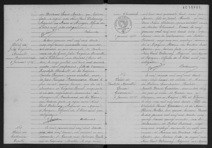 ARPAJON.- Déces : registre d'état civil (1935). 