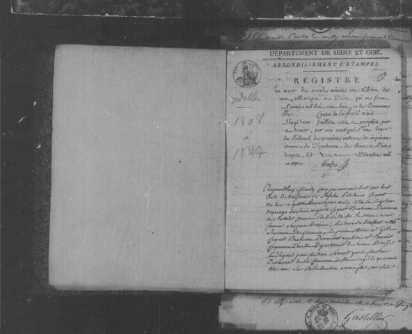 VIDELLES. Naissances, mariages, décès : registre d'état civil (1808-1824). 