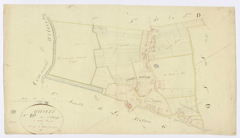 AUVERS-SAINT-GEORGES. -Section D - Village (le), 2, ech. 1/1250, coul., aquarelle, papier, 56x96 (sd). 