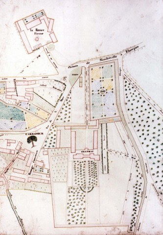 VILLECONIN. - Plans de la seigneurie de VILLECONIN [encadrés, 2 cadres de 87 x 121 cm, 3 cadres de 60 x 86 cm, fin XVIIIe siècle]. 