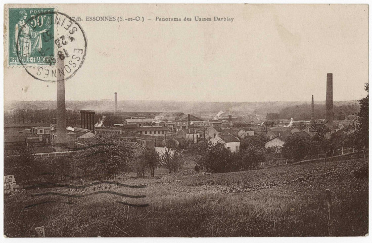 ESSONNES. - Panorama des usines Darblay, Mignon, 1930, 3 mots, 30 c, ad., sépia. 