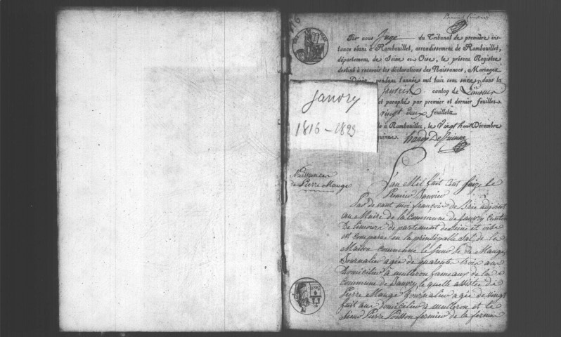 JANVRY. Naissances, mariages, décès : registre d'état civil (1816-1823). 