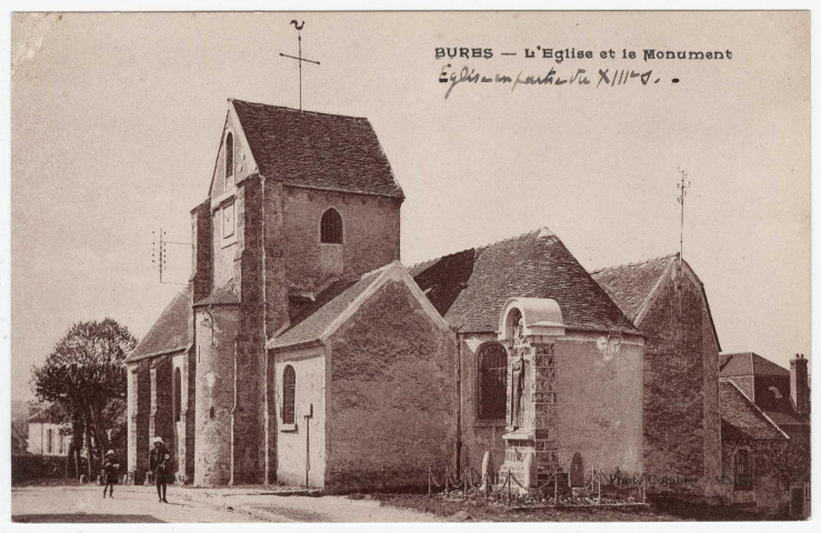 BURES-SUR-YVETTE. - L'église et le monument, Combier, sépia. 
