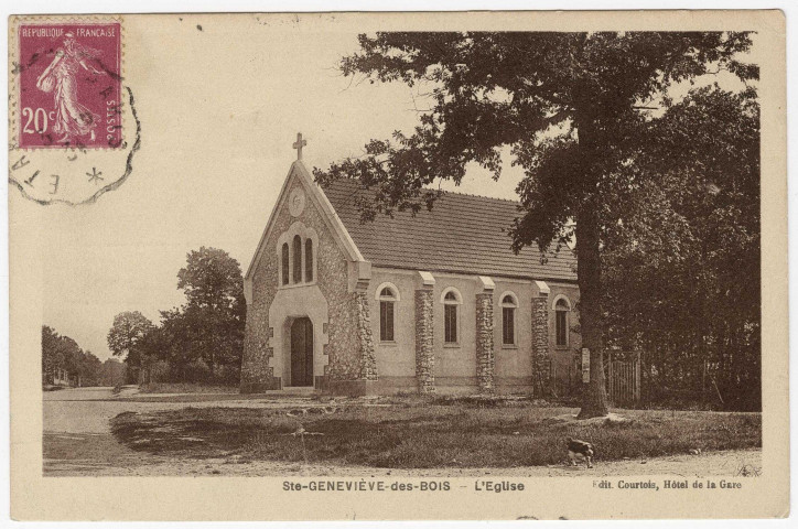 SAINTE-GENEVIEVE-DES-BOIS. - L'église [Editeur Courtois, 1933, timbre à 20 centimes]. 