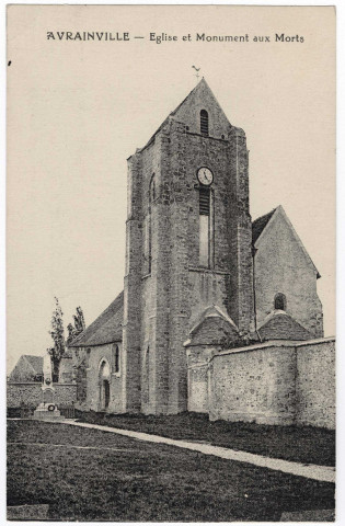 AVRAINVILLE. - Eglise et le monument aux morts, Deflers, 1936, 4 mots, 20 c, ad. 