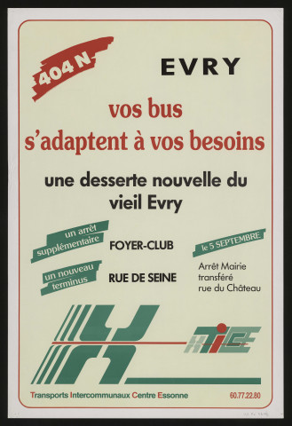 EVRY. - Vos bus s'adaptent à vos besoins : une desserte nouvelle du vieil Evry, 5 septembre 1988. 