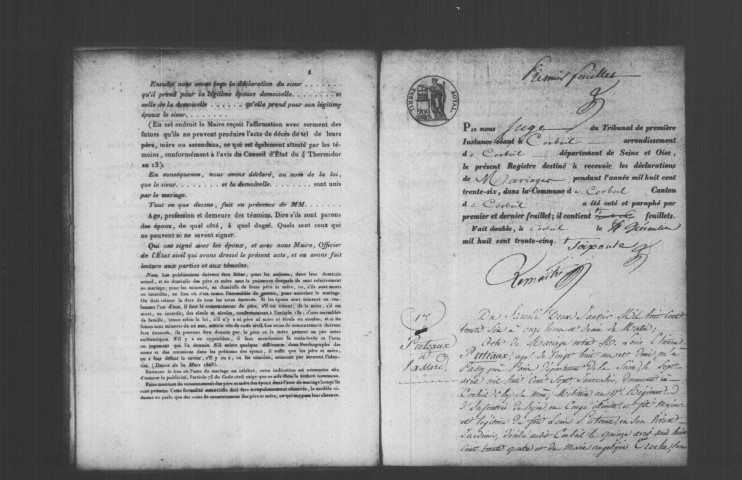 CORBEIL. Mariages : registre d'état civil (1836). 