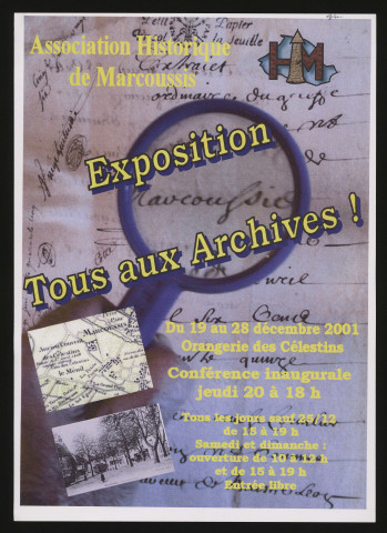 MARCOUSSIS. - Exposition : Tous aux archives, Orangerie des Célestins, 19 décembre-28 décembre 2001. 