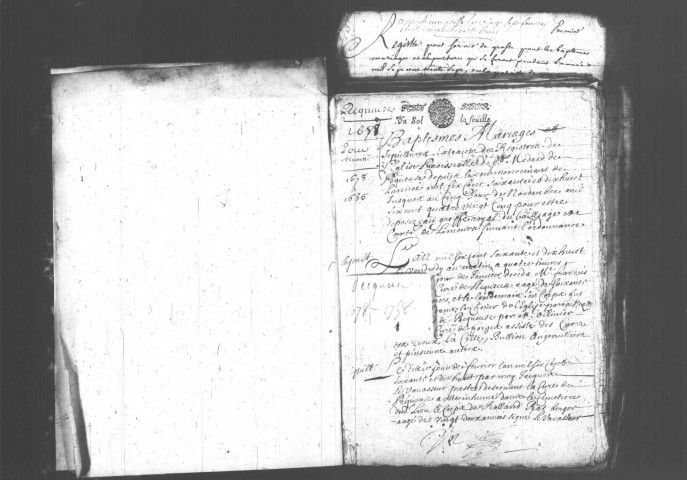 PECQUEUSE. Paroisse Saint-Médard : Baptêmes, mariages, sépultures : registre paroissial (1678-1758). [Lacunes : B.M.S. (1686-1705, 1715-1736, 1743, 1754-1755). Nota bene : 1712 après 1714]. 