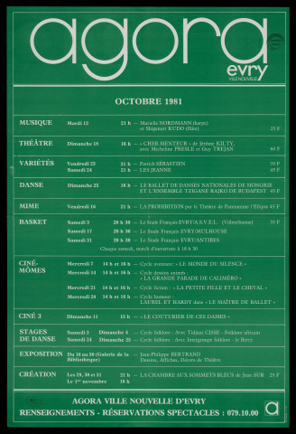 EVRY. - A l'Agora d'Evry : programme culturel, octobre 1981. 